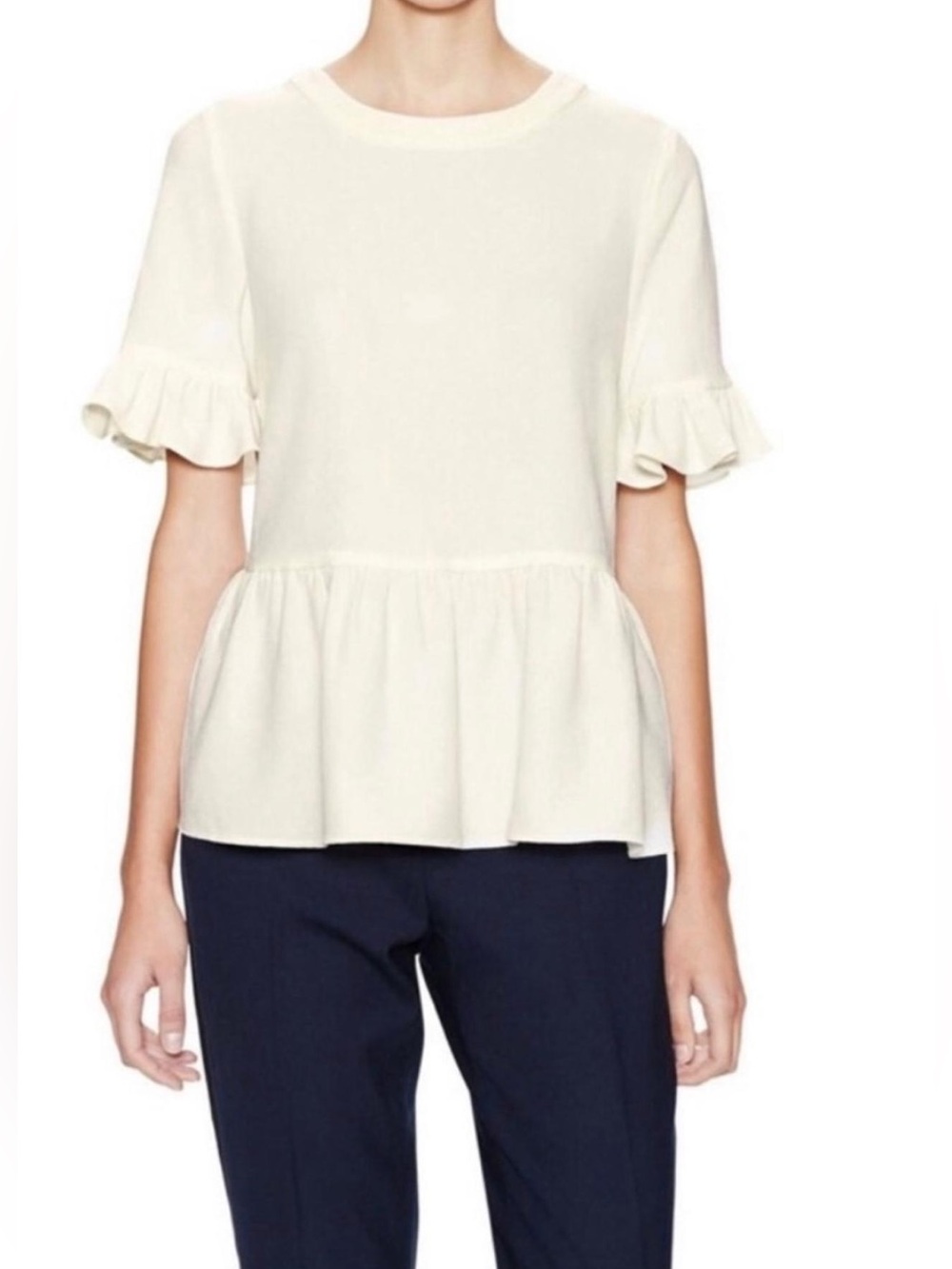 Kate Spade Cream Ruffle-Sleeve Peplum Blouse